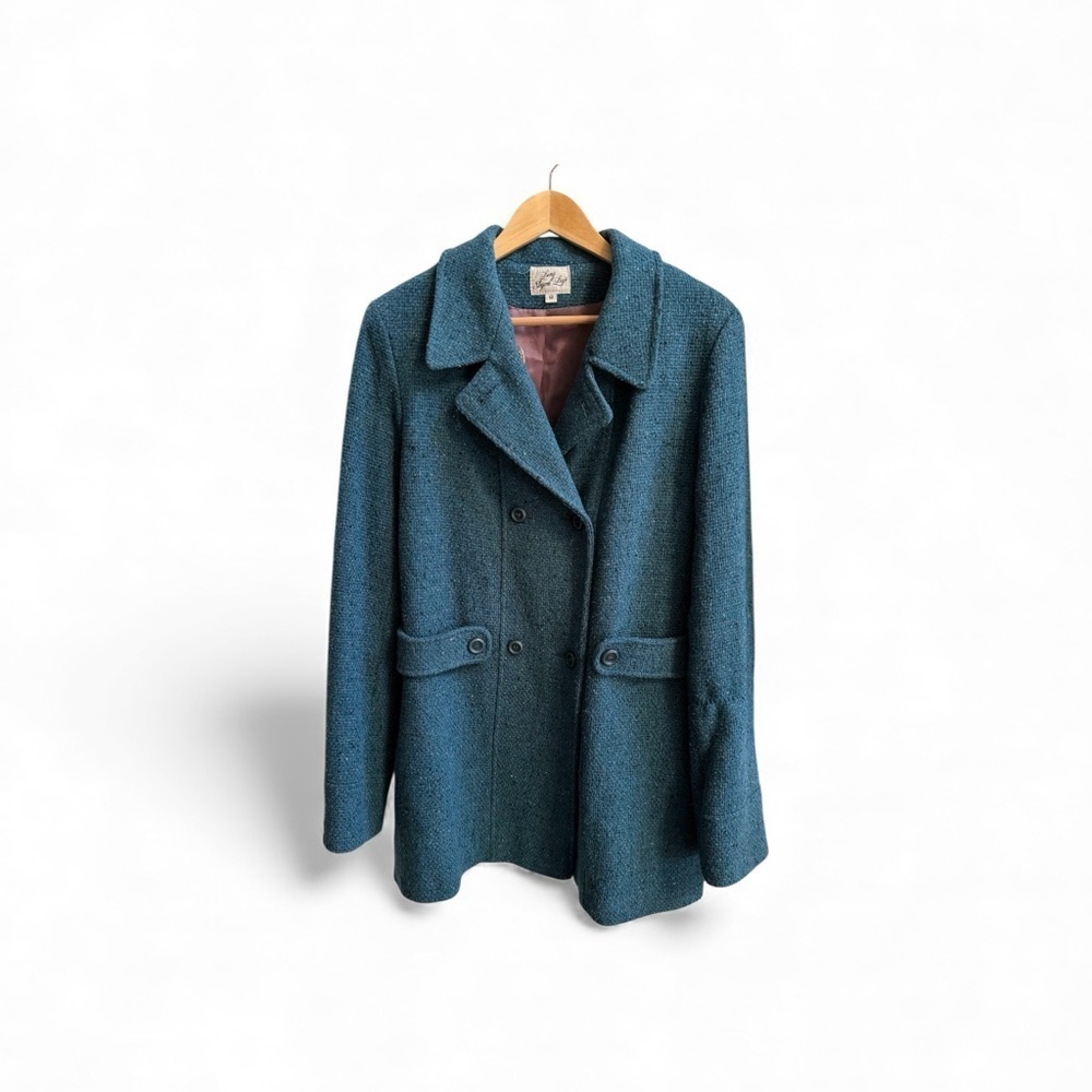 1970’s Vintage Coat Womens 12 Made In USA Classic Tailored Coat Teal Blue Preppy - Picture 2 of 11
